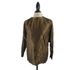 Vintage Linda Allard Ellen Tracy Brown Paisley Silk Blouse Size 4